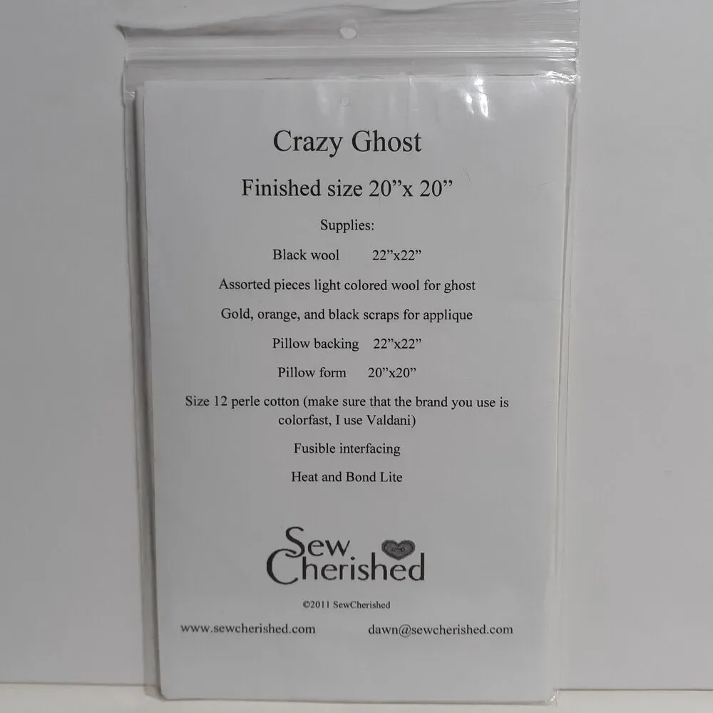 New Halloween Pillow Ghost Crazy Sew Cherished Sewing Pattern Applique Home Deco